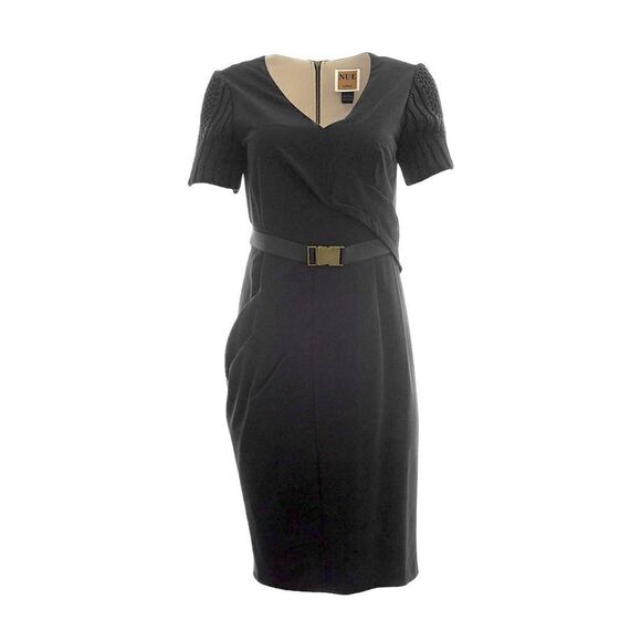 NUE BY SHANI Knit sleeve belted asymmetric Midi in Black Size 12 - Picture 9 of 10